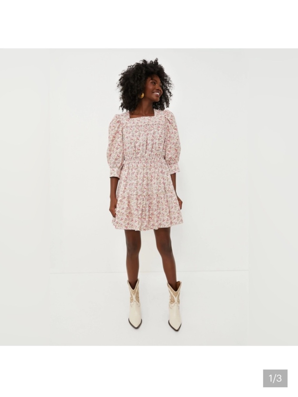 Floral Square-Neck Puff Sleeve Mini Dress in Pink